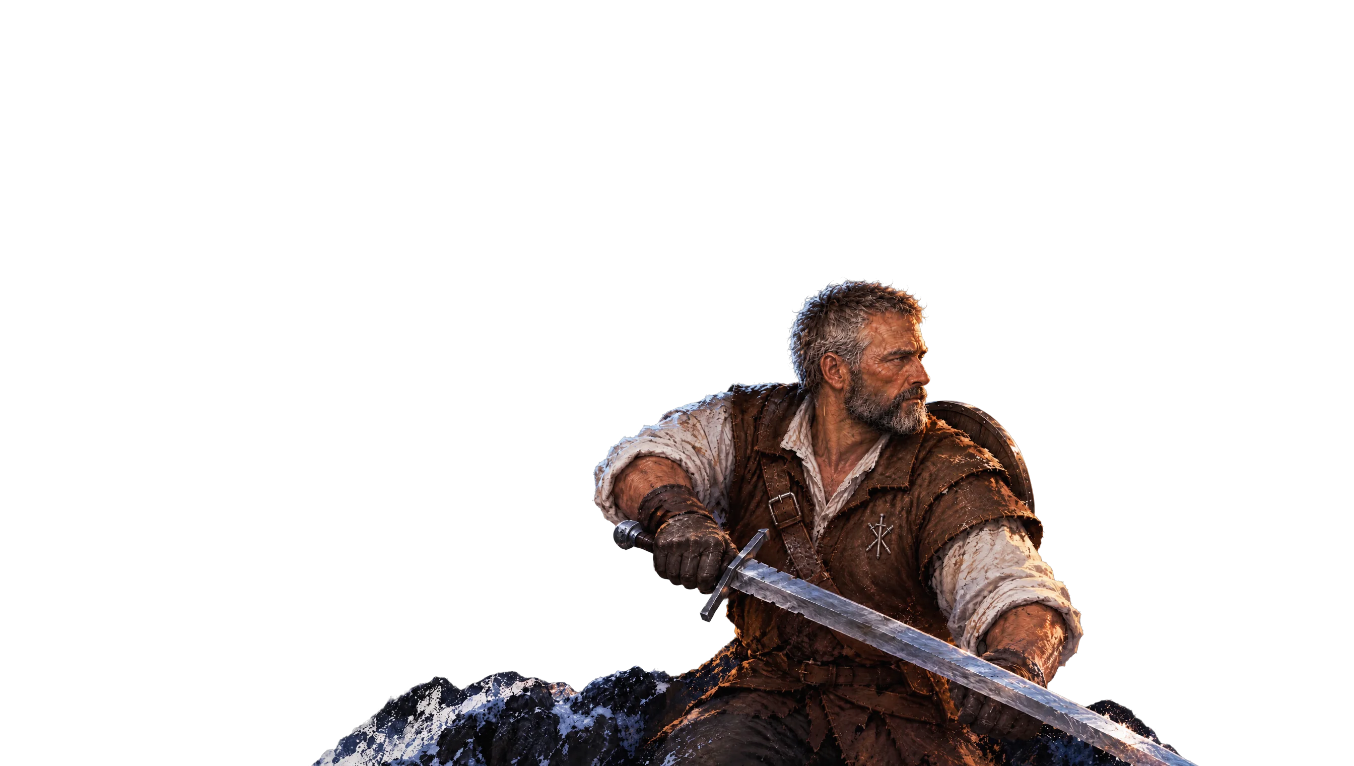 Voslo Stettman, the aging master duelist, drawing his sword